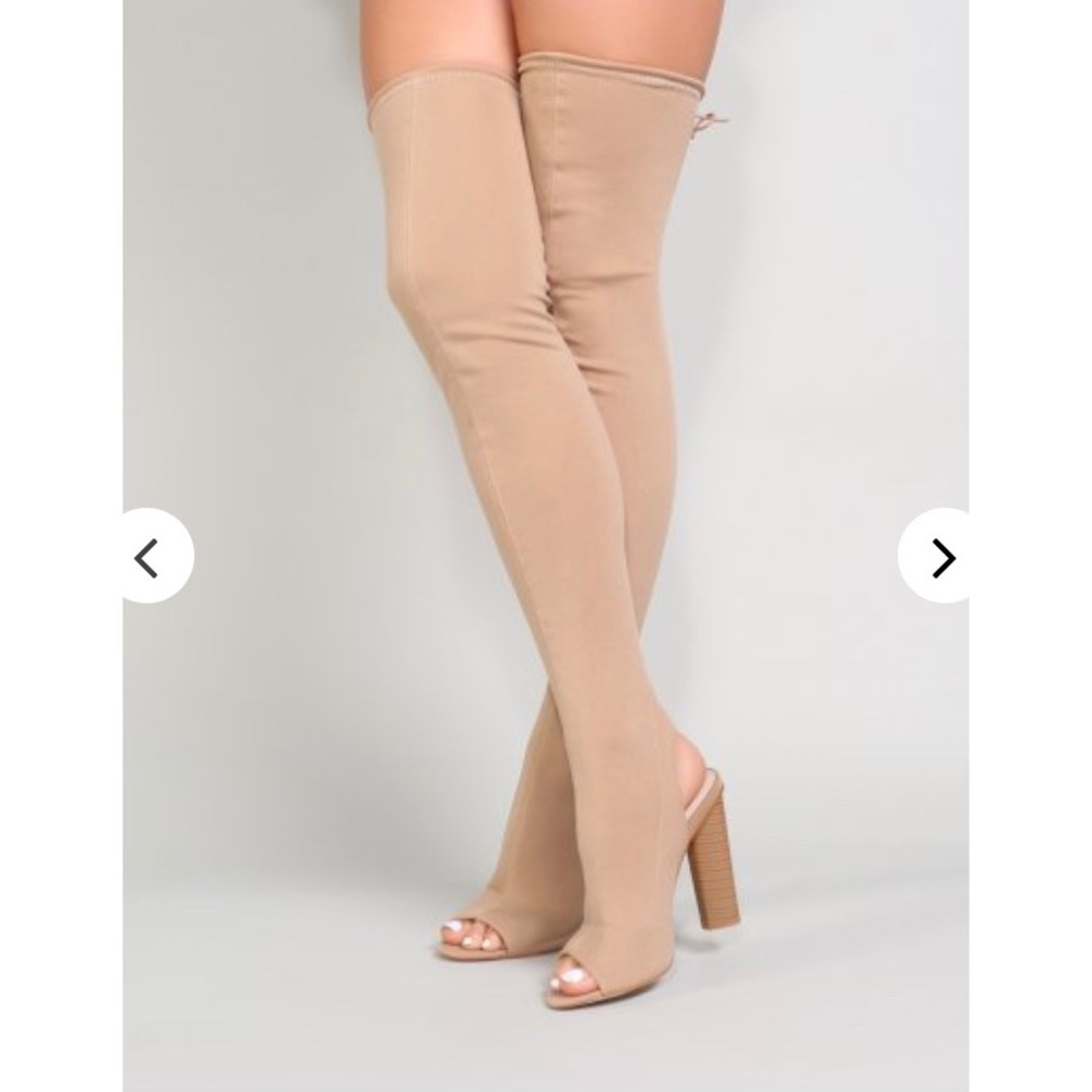 Public Desire Nude/Tan Thigh-High Sock Boots